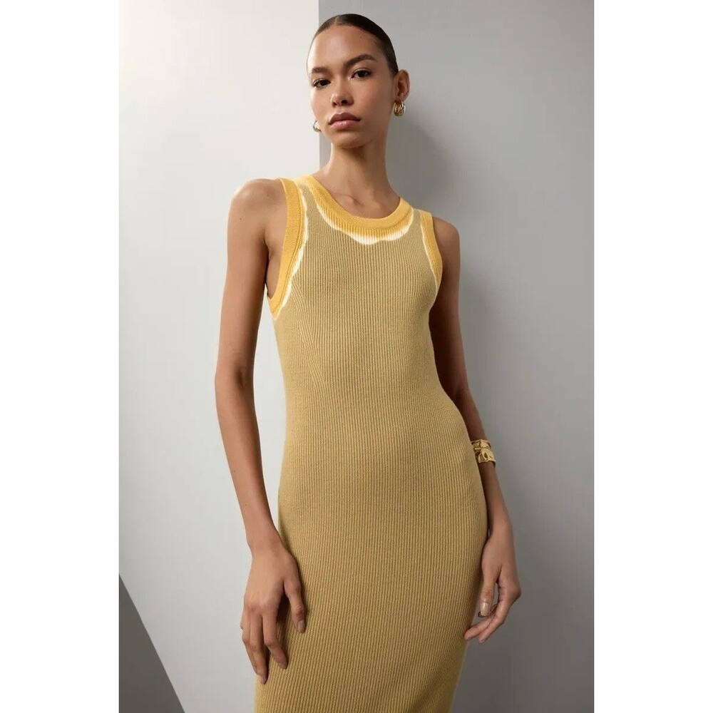 Prabal Gurung x RTR Tie-Dye Rib Knit Midi Dress - Green/Ochre - Size M